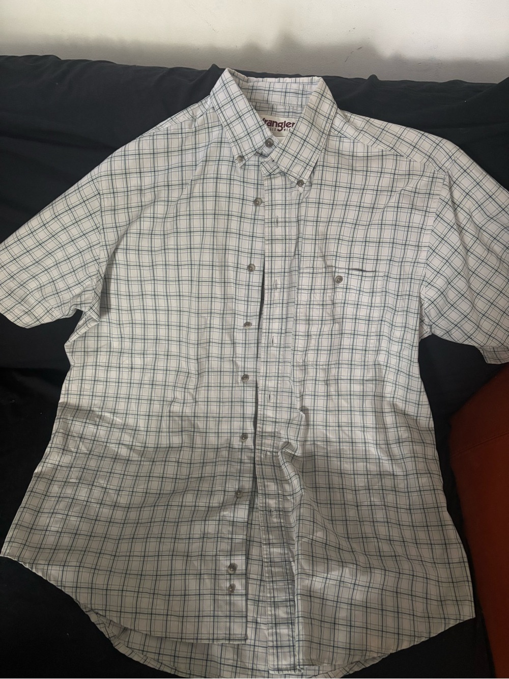 Wrangler Short Sleeve Button-Down Plaid Shirt - White & Green